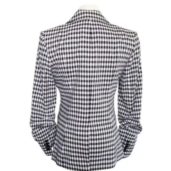 Veronica Beard Blazer 4 Black White Gingham Check Ruched Sleeve Quiet Luxury - Picture 6 of 16